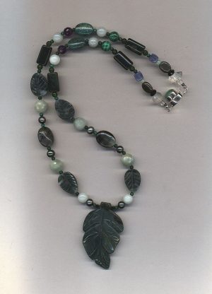 Heart Chakra Moss Agate Leaf Amulet