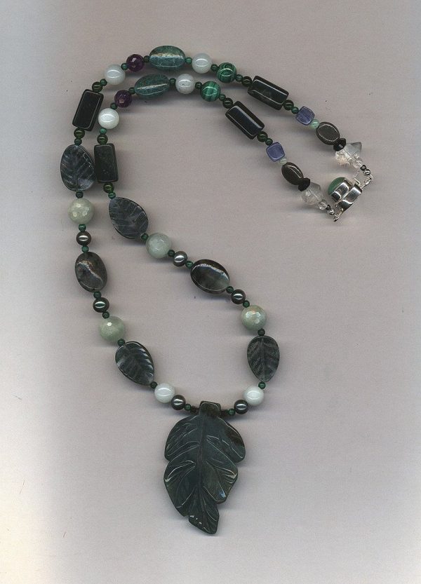 Heart Chakra Moss Agate Leaf Amulet