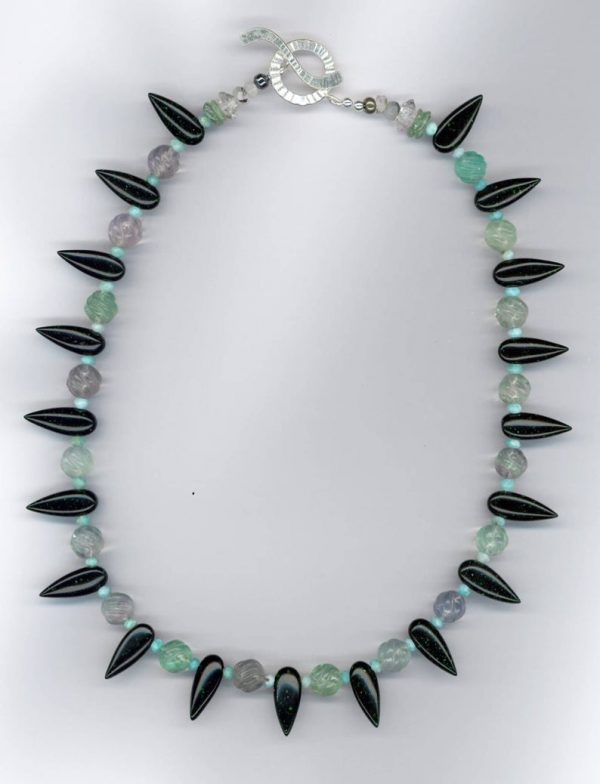 ECLIPSE AMULET with Fluorite, Larimar and Green Goldstone