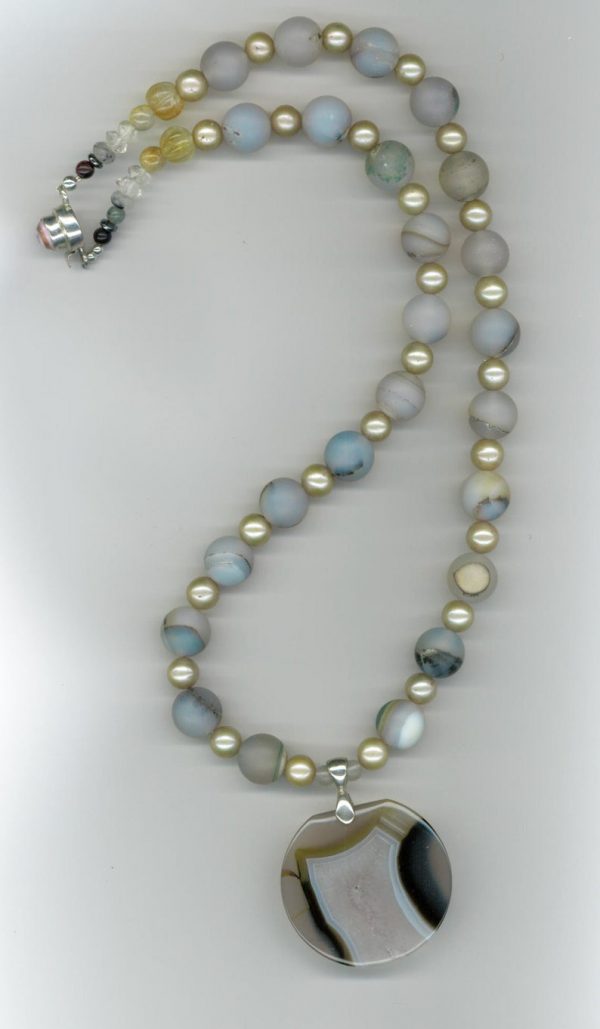 Montana Agate, Pearl and Druzy Crown Chakra Amulet