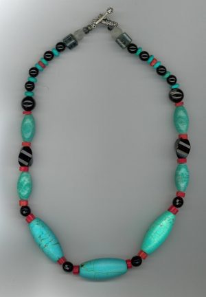 Amazonite, Magnesite Turquoise-Dyed and Black Onyx Grounding Amulet
