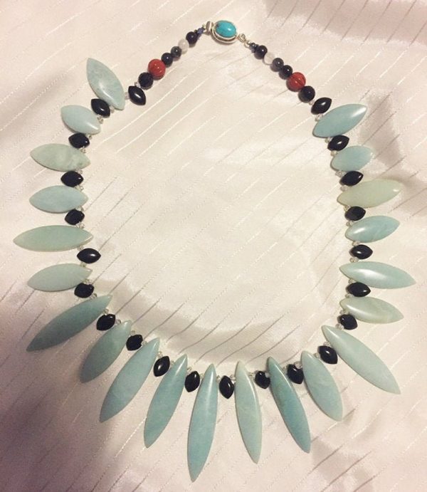 Amazonite and Black Onyx Heart Chakra and Throat Chakra Amulet