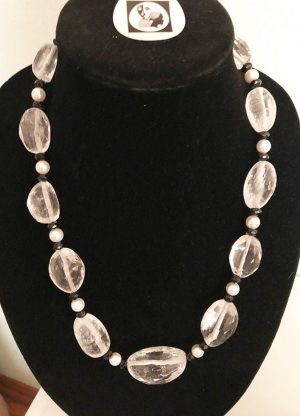 Rock Crystal Quartz, Black Tourmaline and Pearl Chakra Amulet