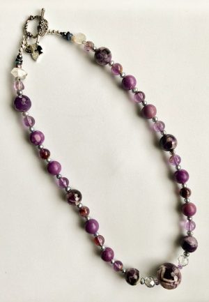 Amethyst, Phosphosiderite and Lepidolite Crown/Heart Chakra Amulet